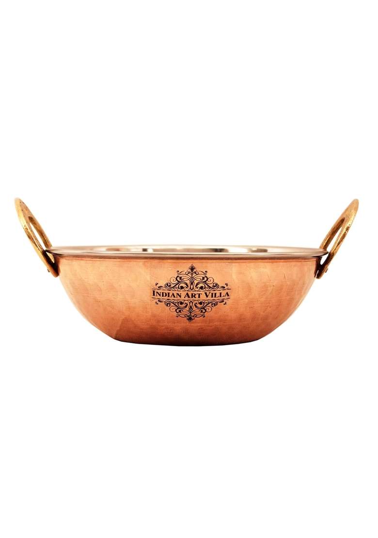 INDIAN ART VILLA Steel Copper Kadai Kadhai Wok Bowl | 350 ml | 11.8 fl oz - Indya