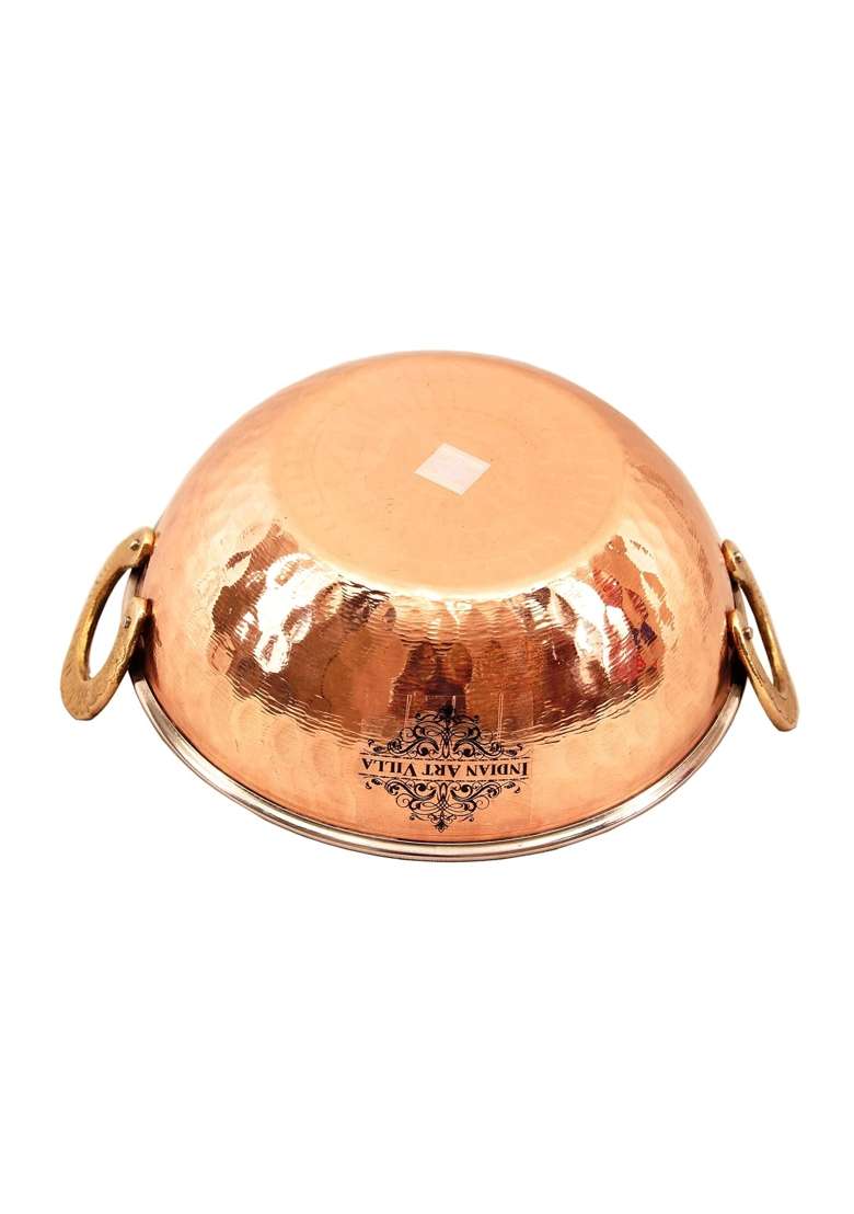 INDIAN ART VILLA Steel Copper Kadai Kadhai Wok Bowl | 350 ml | 11.8 fl oz - Indya