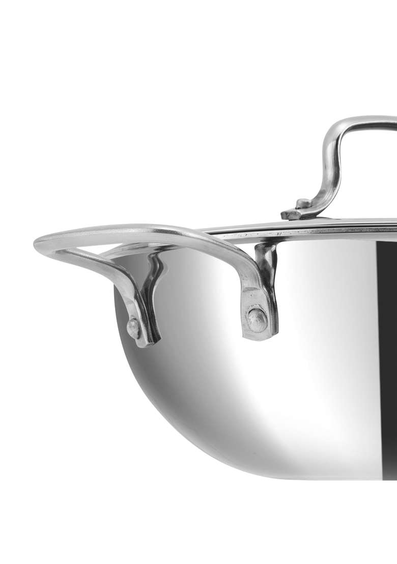 Kraft- follow your imagination Kraft Futuretec Pro Triply Honeycomb Kadai Wok with Glass Lid | 2.5 L | 2.6 Qt | 22 cm | 8.7 Inch - Indya