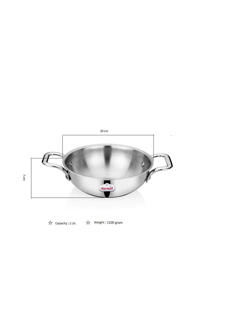 MARWALL Triply Kadai Wok with Lid | 1 L | 1.1 Qt | 18 cm | 7.1 Inch | Induction Compatible - Indya