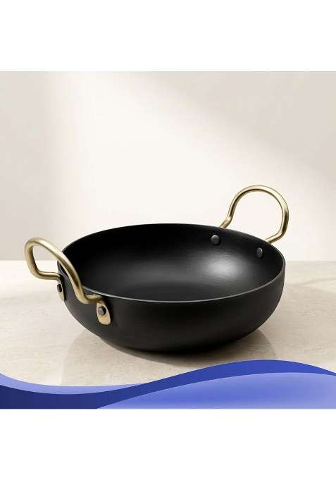 DOZY Iron Kadai Wok with Gold-Tone Handles | Induction Compatible