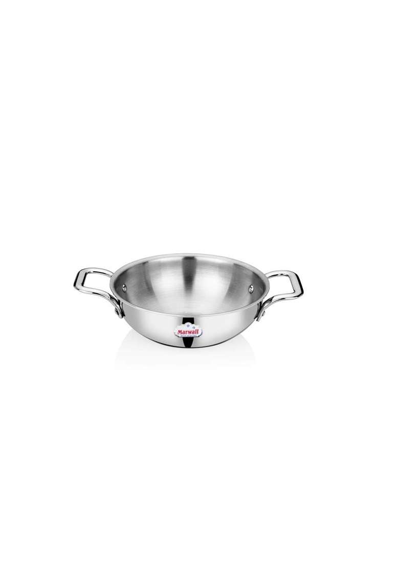 MARWALL Stainless Steel Mini Triply Kadhai Wok | 400 ml | 13.5 fl oz | 16 cm | 6.3 Inch - Indya