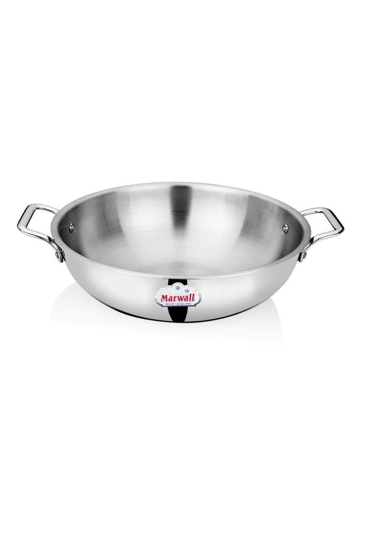 MARWALL Stainless Steel Mini Triply Kadhai Wok | 400 ml | 13.5 fl oz | 16 cm | 6.3 Inch - Indya