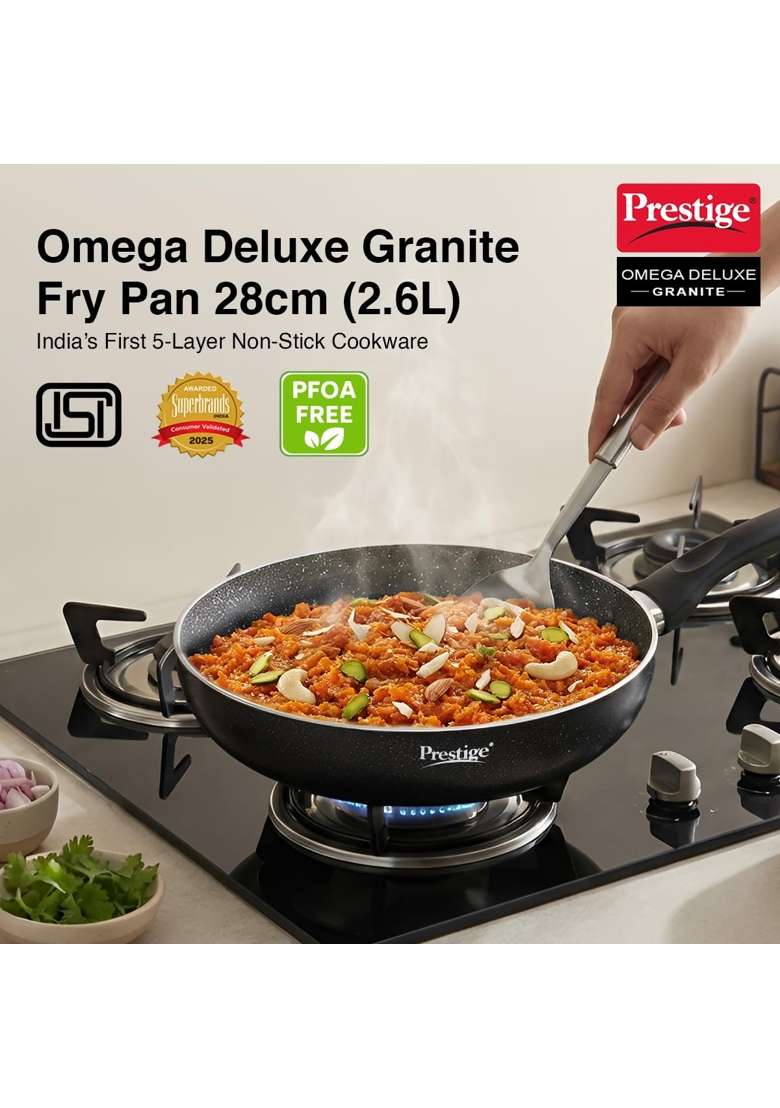 Prestige Omega Deluxe Granite Non-Stick Round Base Fry Pan | 3 L | 3.2 Qt | 28 cm | 11 Inch - Indya