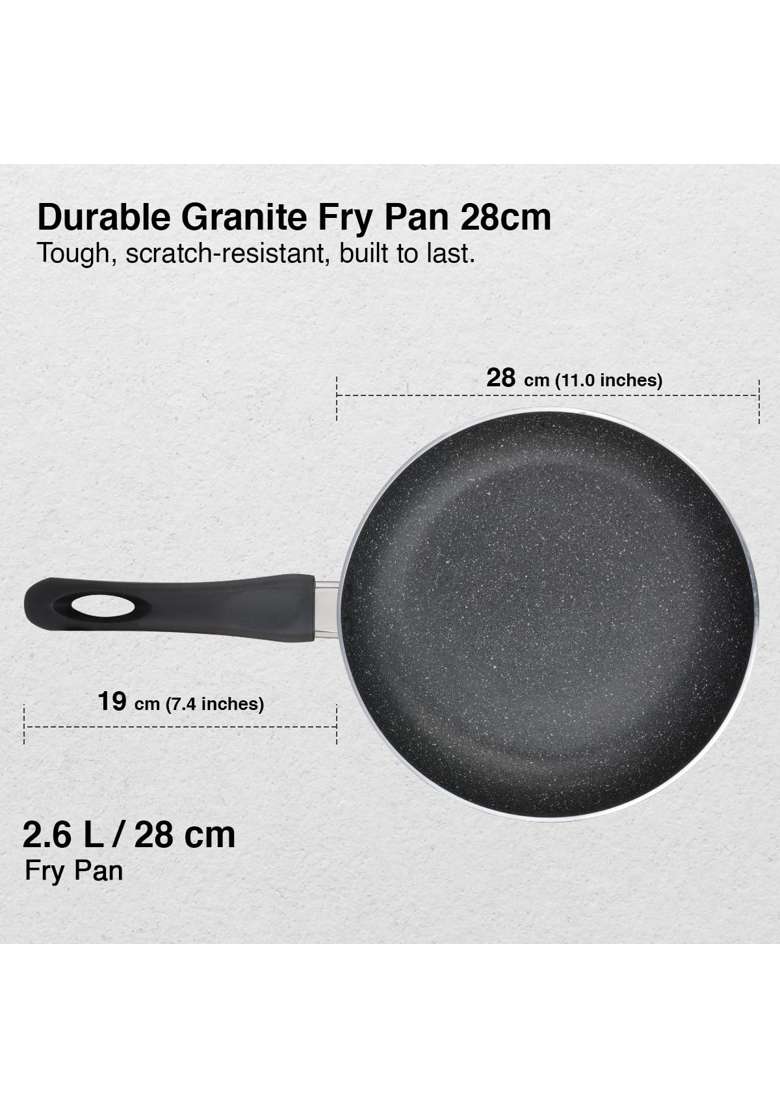 Prestige Omega Deluxe Granite Non-Stick Round Base Fry Pan | 3 L | 3.2 Qt | 28 cm | 11 Inch - Indya