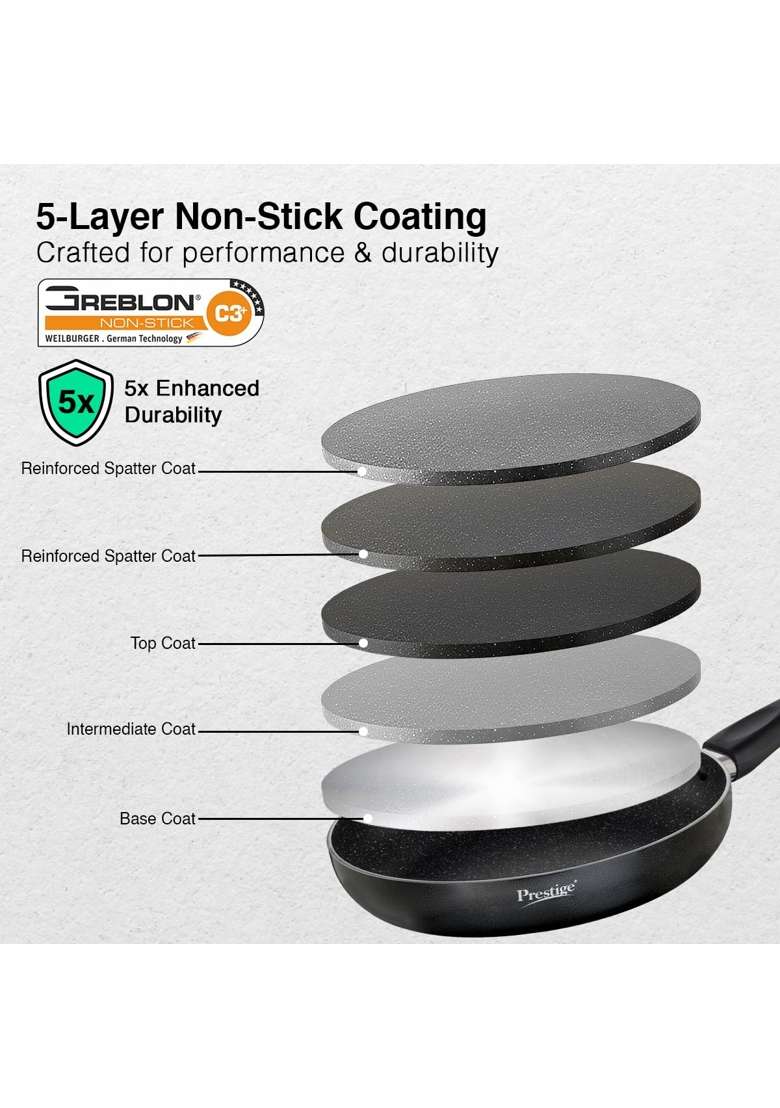 Prestige Omega Deluxe Granite Non-Stick Round Base Fry Pan | 3 L | 3.2 Qt | 28 cm | 11 Inch - Indya