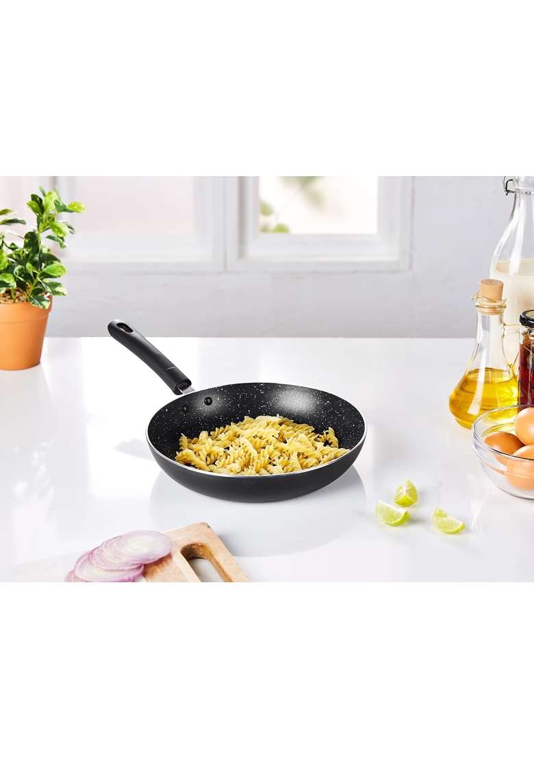 Solimo Amazon Brand Solimo Nonstick Frying Pan with Granite Finish and 2-way Non-stick | 24 cm | 9.4 Inch | Induction Compatible - Indya