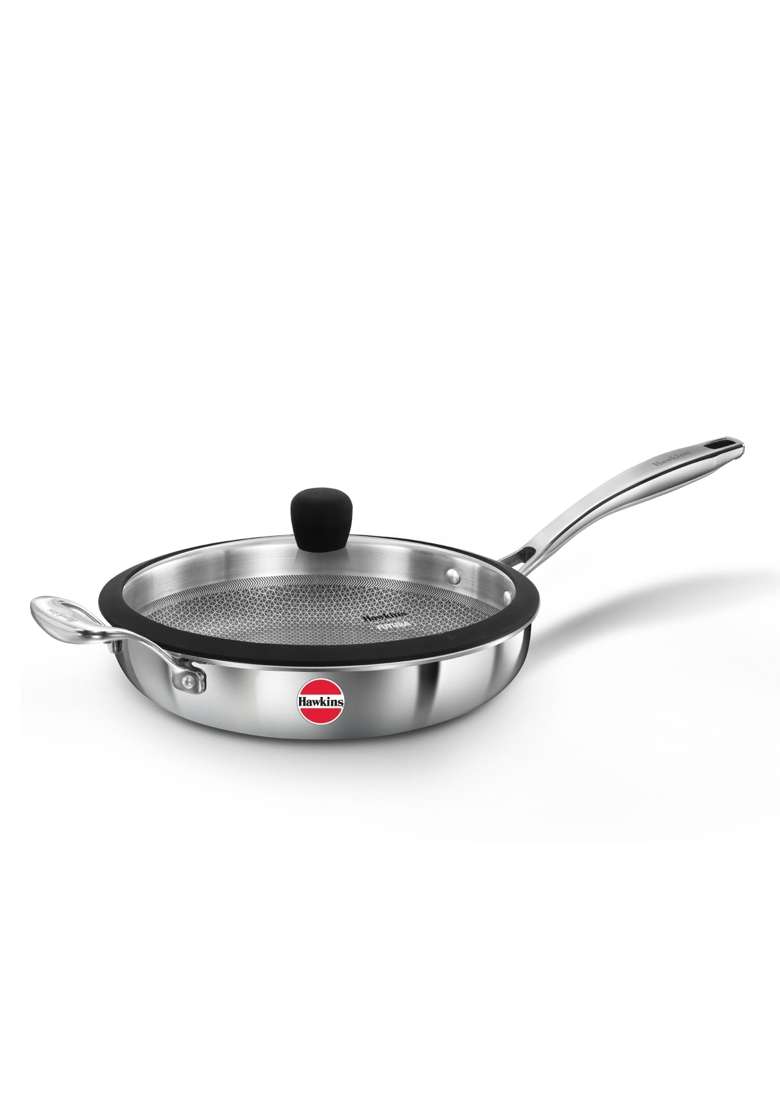 Hawkins Triply Stainless Steel Pro Frying Pan | 26 cm | 10.2 Inch | Induction Compatible | With Lid - Indya