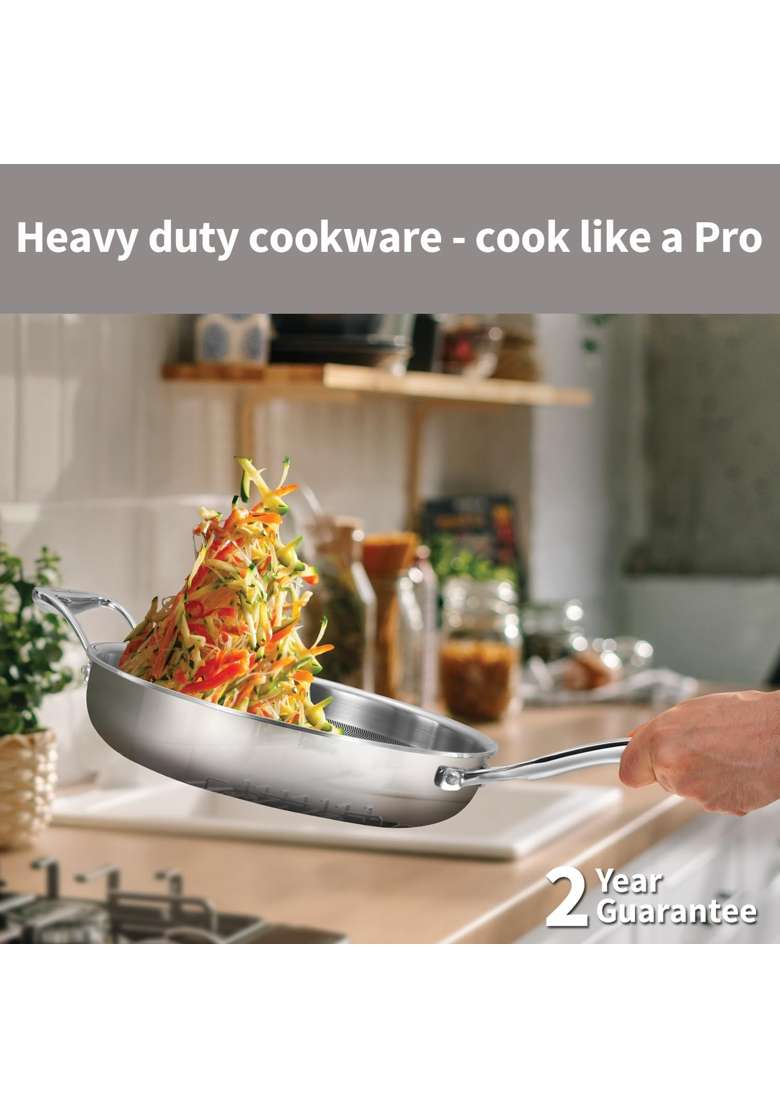 Hawkins Triply Stainless Steel Pro Frying Pan | 26 cm | 10.2 Inch | Induction Compatible | With Lid - Indya
