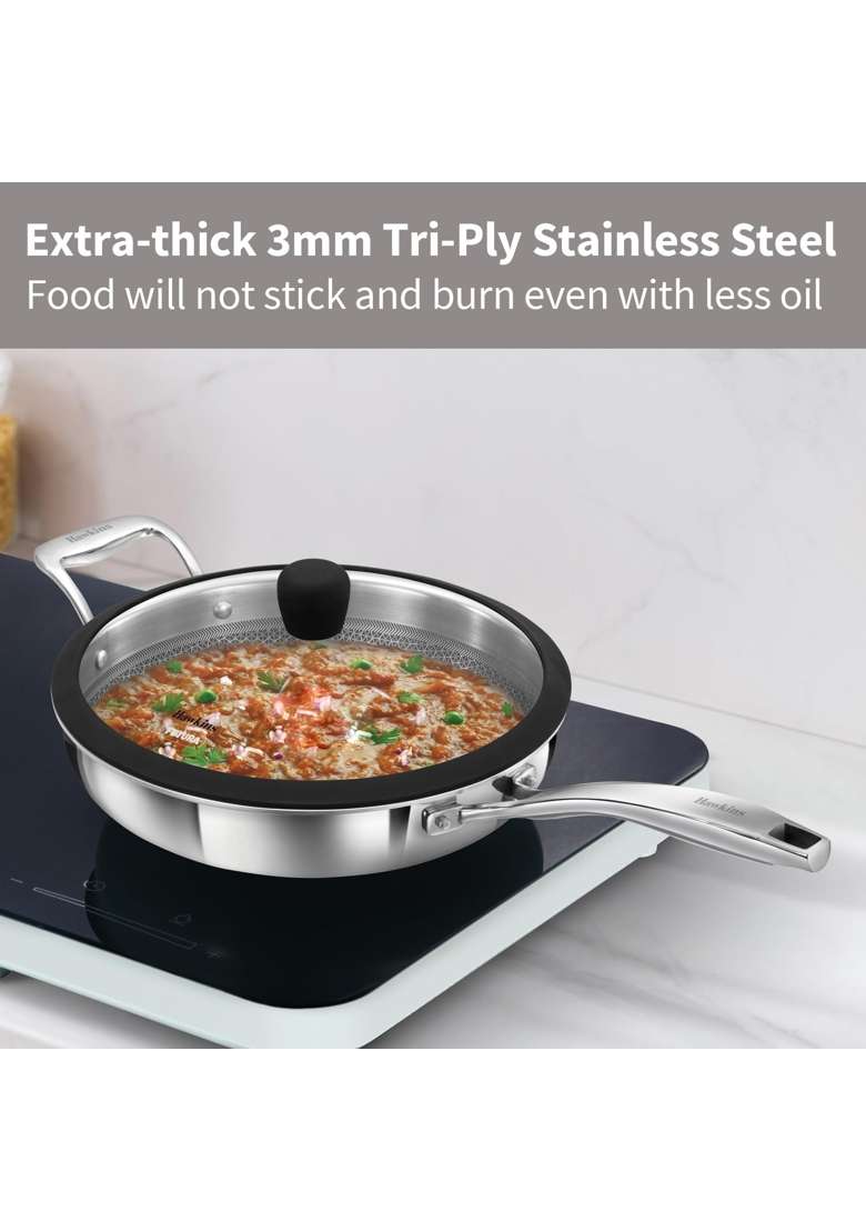 Hawkins Triply Stainless Steel Pro Frying Pan | 26 cm | 10.2 Inch | Induction Compatible | With Lid - Indya