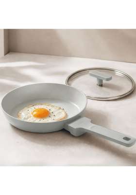 Ember Cookware Arcilla Ceramic Egg and Omelette Pan with Glass Lid | 20 cm | 7.9 Inch | Induction Compatible | Non-Toxic | Non-Stick