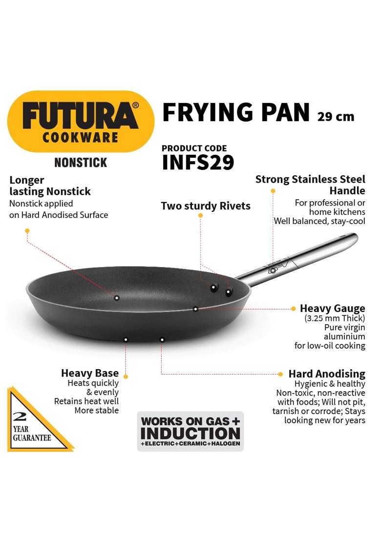 Hawkins Futura Frying Pan | 30 cm | 11.8 Inch | Induction Compatible | Non-Stick - Indya