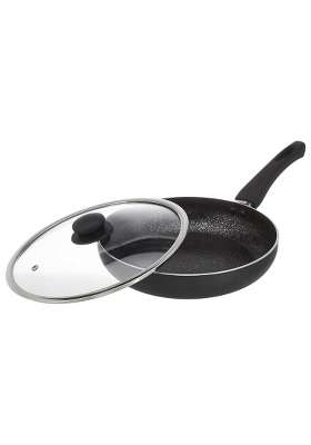 Solimo Amazon Brand Solimo Aluminium Non Stick Frying Pan with Glass Lid | 2.3 L | 2.4 Qt | Induction Compatible | PFOA Free | Non-Toxic