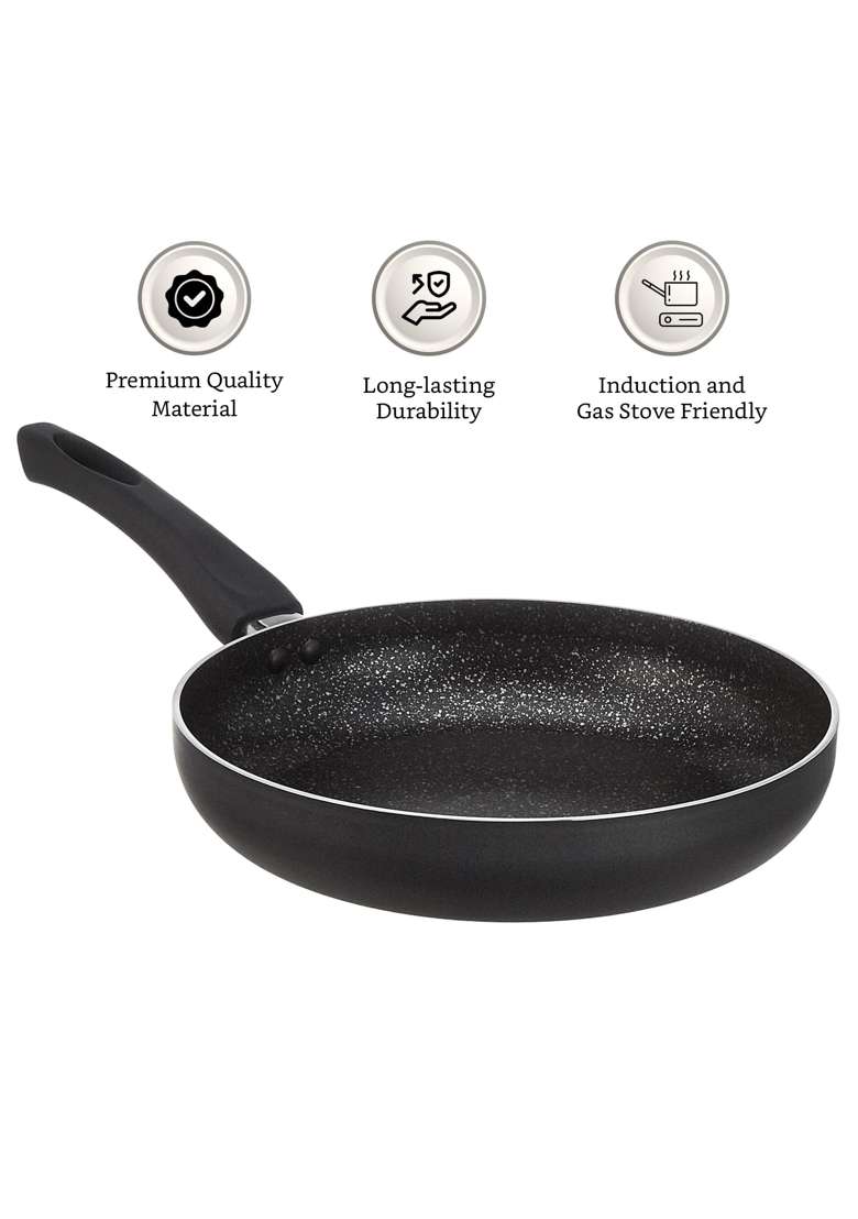 Solimo Amazon Brand Solimo Aluminium Non Stick Frying Pan with Glass Lid | 2.3 L | 2.4 Qt | Induction Compatible | PFOA Free | Non-Toxic - Indya