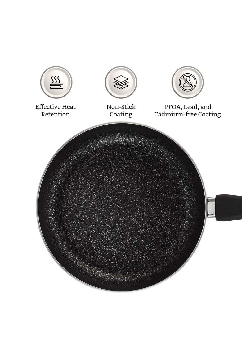 Solimo Amazon Brand Solimo Aluminium Non Stick Frying Pan with Glass Lid | 2.3 L | 2.4 Qt | Induction Compatible | PFOA Free | Non-Toxic - Indya