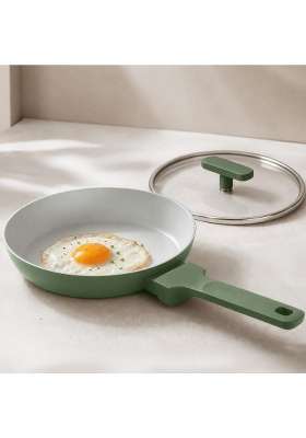 Ember Cookware Arcilla Ceramic Egg and Omelette Pan with Glass Lid | 20 cm | 7.9 Inch | Non-Toxic | Non-Stick