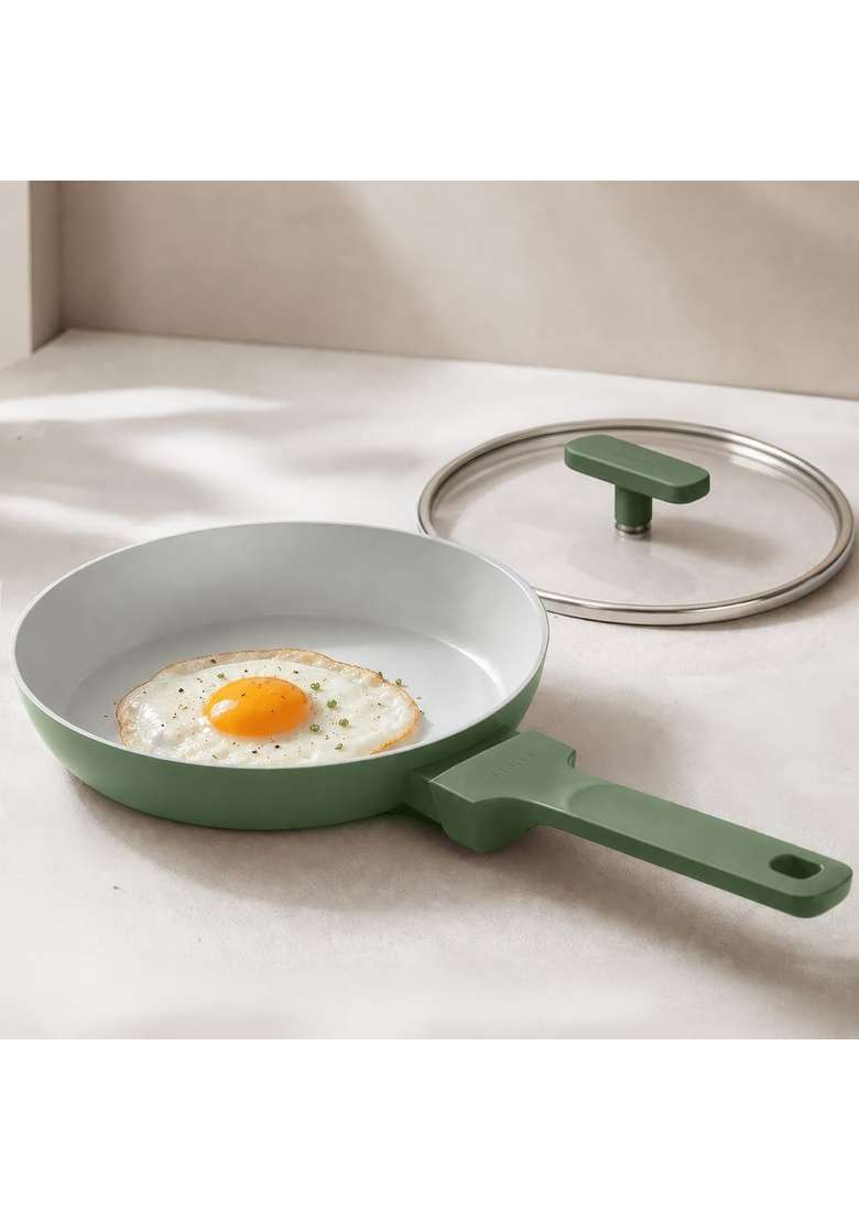 Ember Cookware Arcilla Ceramic Egg and Omelette Pan with Glass Lid | 20 cm | 7.9 Inch | Non-Toxic | Non-Stick - Indya