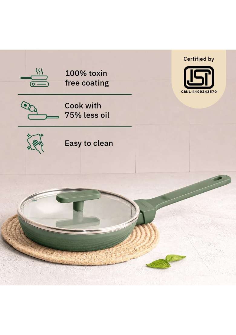 Ember Cookware Arcilla Ceramic Egg and Omelette Pan with Glass Lid | 20 cm | 7.9 Inch | Non-Toxic | Non-Stick - Indya