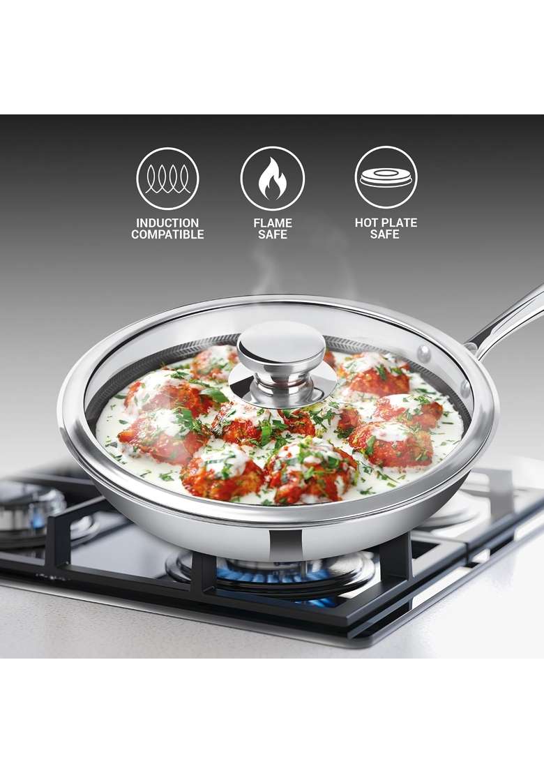 MILTON Pro cook Induction Cookware and Gas Stove Friendly Triply Hexa Tech Stainless Steel Frying | 1.5 L | 1.6 Qt | 24 cm | 9.4 Inch | Non-Stick - Indya