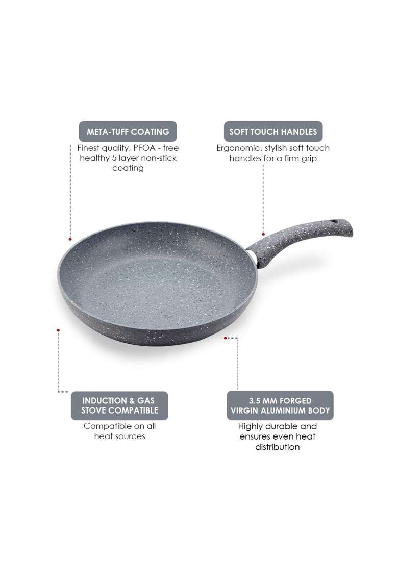 Wonderchef Granite Non-Stick Fry Pan for Kitchen | 1.8 L | 1.9 Qt | 24 cm | 9.4 Inch | Induction Compatible | PFOA Free | Non-Toxic - Indya