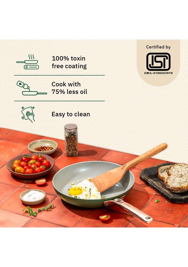Ember Cookware Arcilla Ceramic Frying Pan | 24 cm | 9.4 Inch | Induction Compatible | Non-Toxic | Non-Stick - Indya