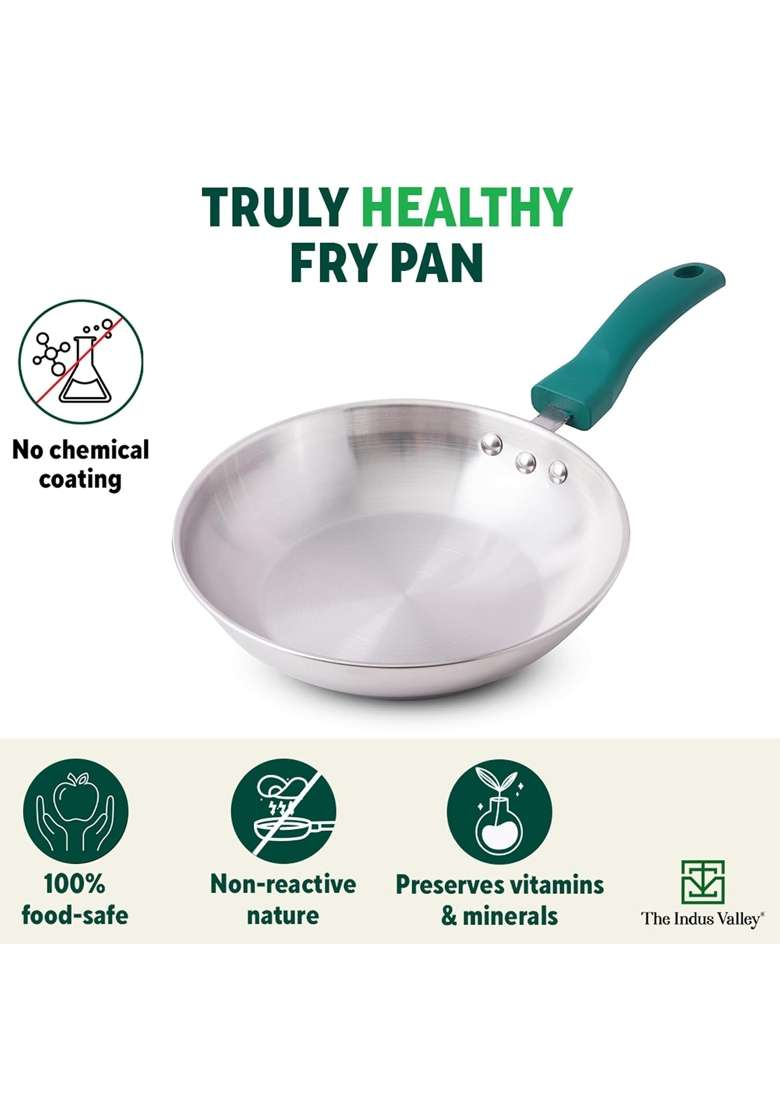 The Indus Valley Stainless Steel Fry Pan | 1.5 L | 1.6 Qt | 22.8 cm | 9 Inch | Induction Compatible | Non-Toxic - Indya