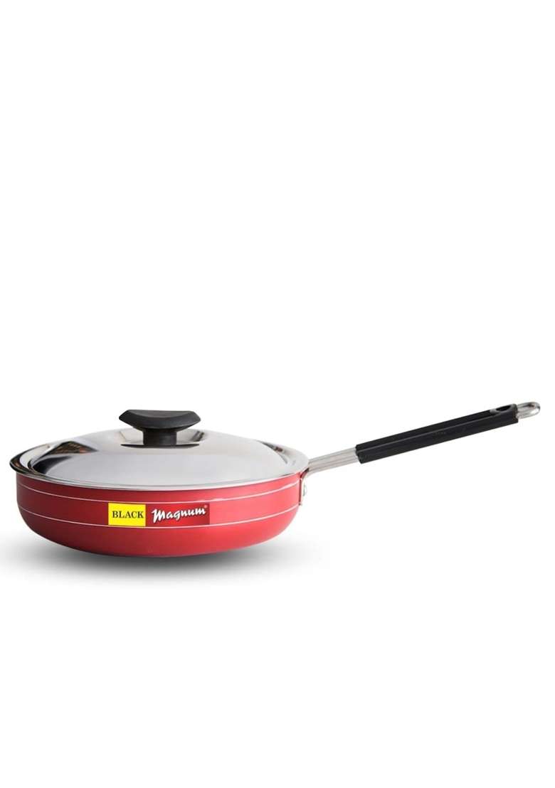 Black Magnum Basics Ibfpnl- Diameter Frying Pan | 2 L | 2.1 Qt | 24 cm | 9.4 Inch | Non-Stick | With Lid - Indya