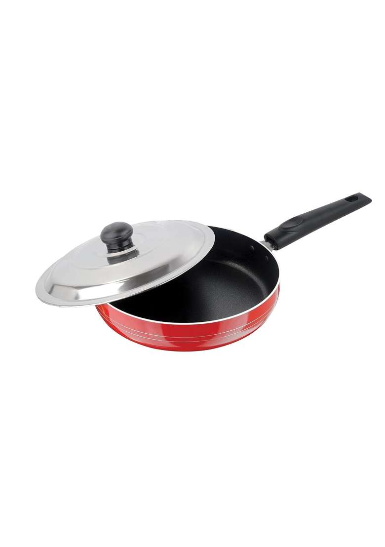 NIRLON Chef Classic Aluminum 3layer Nonstick Coated Eco Frying Pan with Stainless | 2 L | 2.1 Qt | 24 cm | 9.4 Inch | With Lid - Indya