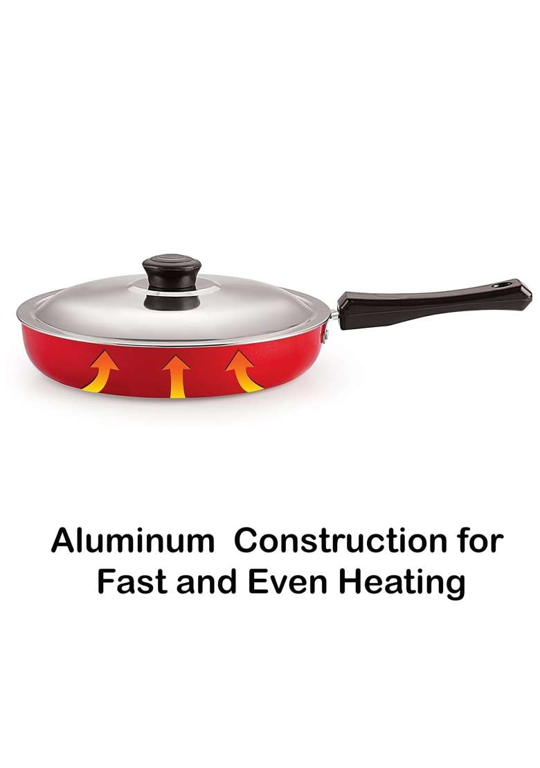 NIRLON Chef Classic Aluminum 3layer Nonstick Coated Eco Frying Pan with Stainless | 2 L | 2.1 Qt | 24 cm | 9.4 Inch | With Lid - Indya
