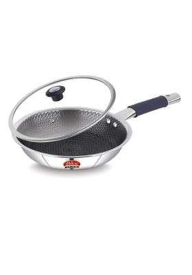 Classic Steels Hexa Comb Triply Frypan with Glass Lid | 1 L | 1.1 Qt | 20 cm | 7.9 Inch | Induction Compatible | Non-Stick