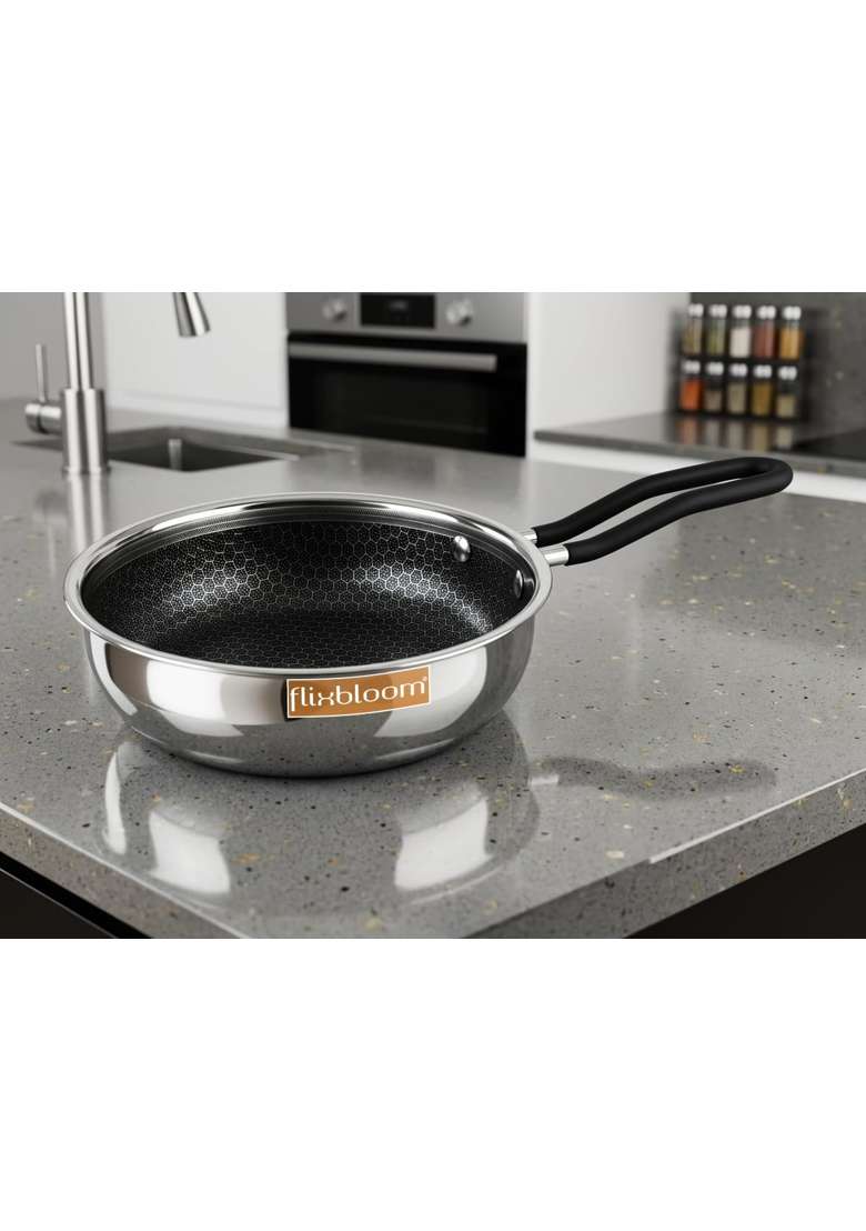 FLIXBLOOM Urban Kitchen Tri-Ply Stainless Steel Induction Base Cookware and LPG Friendly | 3 L | 3.2 Qt | Non-Stick - Indya
