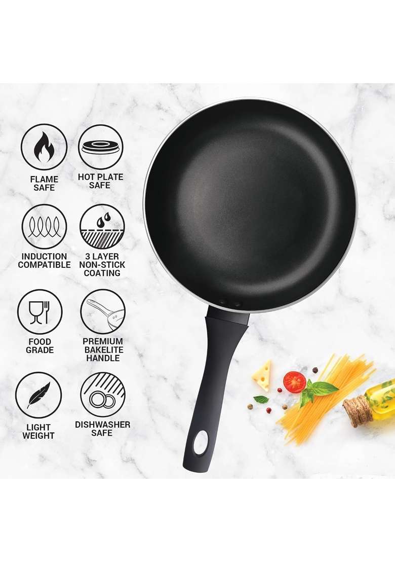 MILTON Pro cook Black Pearl Fry Pan Frying Pan for Stir-Fry | 2.5 L | 2.6 Qt | 28 cm | 11 Inch | Induction Compatible | Non-Stick - Indya