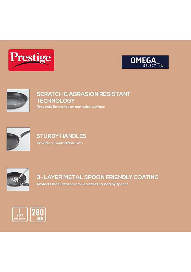 Prestige Omega Select Plus IB Non-Stick Fry Pan | 28 cm | 11 Inch | Induction Compatible - Indya