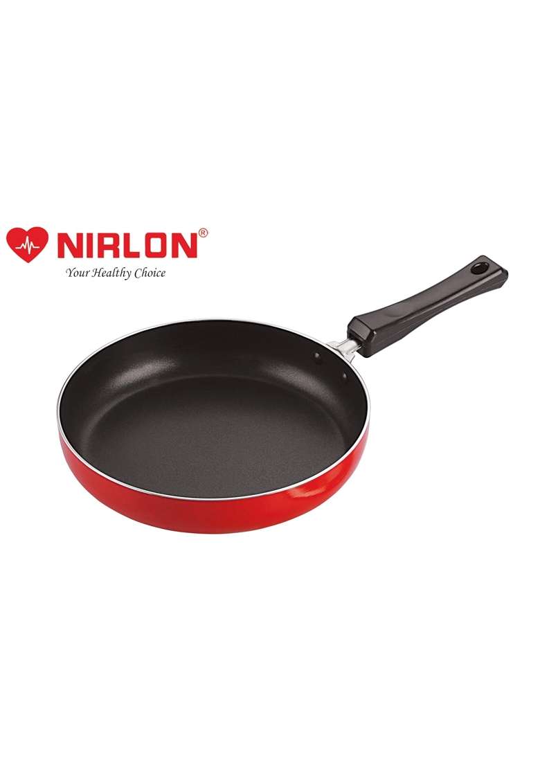NIRLON Non Stick Food Grade Quality Aluminium LPG Stove Compatible Only Fry Pan Frying | 1.8 L | 1.9 Qt | 24 cm | 9.4 Inch | With Lid - Indya