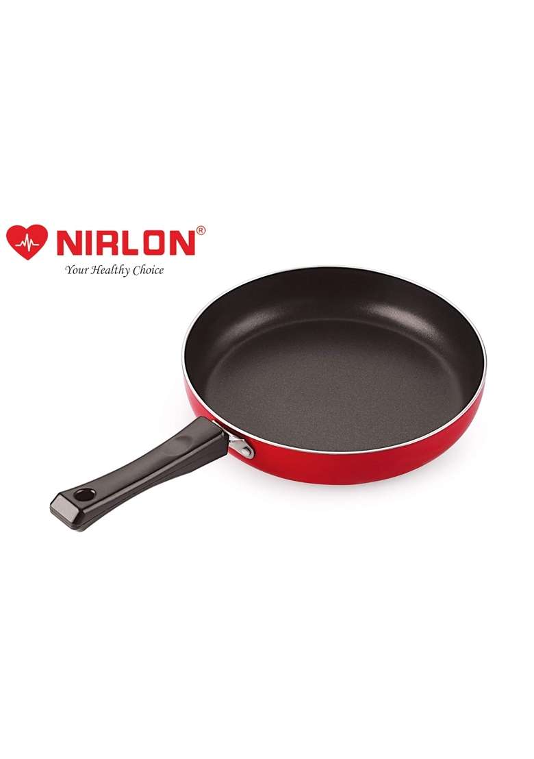 NIRLON Non Stick Food Grade Quality Aluminium LPG Stove Compatible Only Fry Pan Frying | 1.8 L | 1.9 Qt | 24 cm | 9.4 Inch | With Lid - Indya
