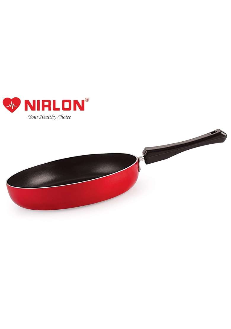 NIRLON Non Stick Food Grade Quality Aluminium LPG Stove Compatible Only Fry Pan Frying | 1.8 L | 1.9 Qt | 24 cm | 9.4 Inch | With Lid - Indya