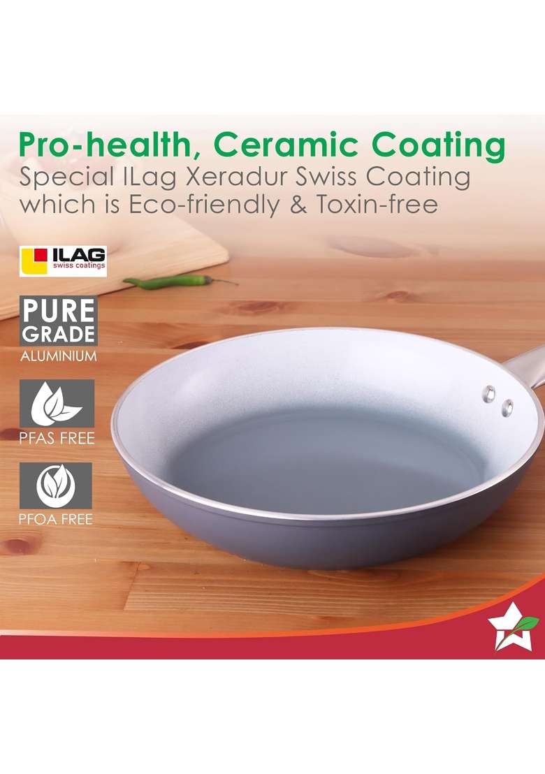 Wonderchef Eco-Glide Fry Pan Chemical-Free Ceramic Coating | 1.8 L | 1.9 Qt | 24 cm | 9.4 Inch | Induction Compatible | Non-Toxic - Indya