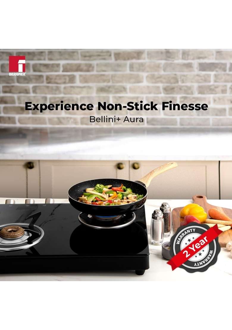 BERGNER Bellini Plus Aura Black Non-Stick Omelette Pan Frypan | 1.4 L | 1.5 Qt | 20 cm | 7.9 Inch | Induction Compatible | PFOA Free - Indya