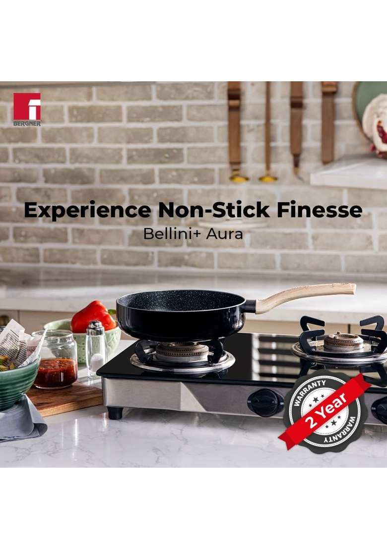 BERGNER Bellini Plus Aura 5-Layer Non-Stick Deep Frypan with Glass Lid | 1.8 L | 1.9 Qt | 20 cm | 7.9 Inch | Induction Compatible - Indya
