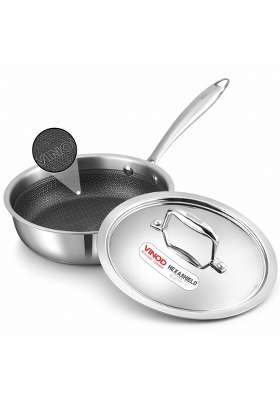 Vinod SAS Pro Platinum Triply Hybrid Non Stick Saute Pan with Lid | 20 cm | 7.9 Inch | Induction Compatible