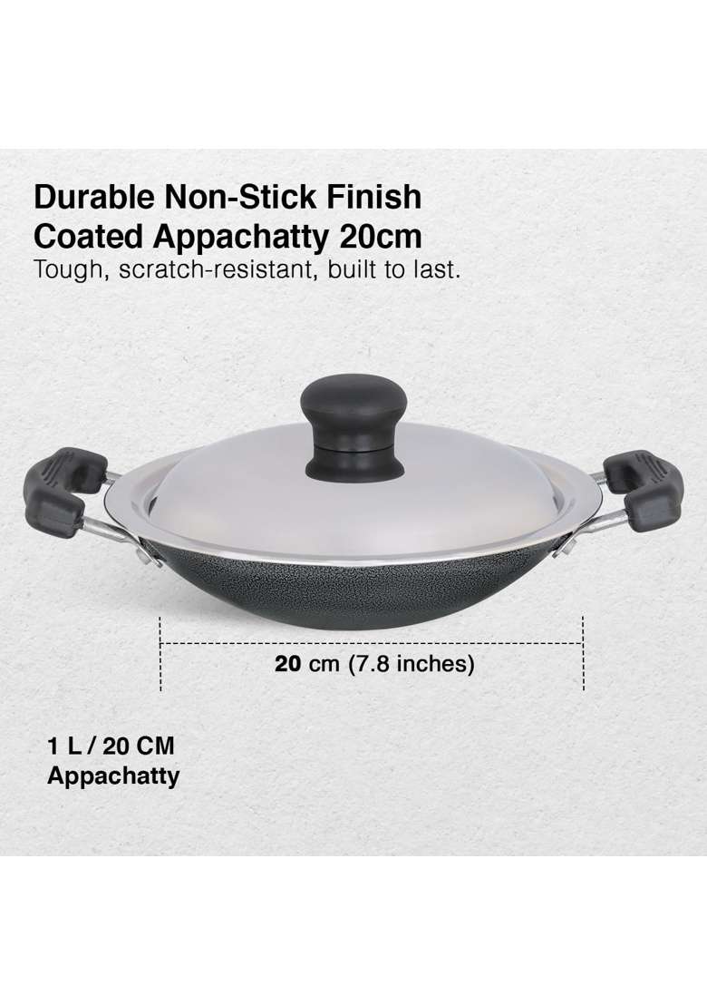 Prestige Omega Select Plus Non-Stick Deep Appachetty with Lid | 20 cm | 7.9 Inch - Indya
