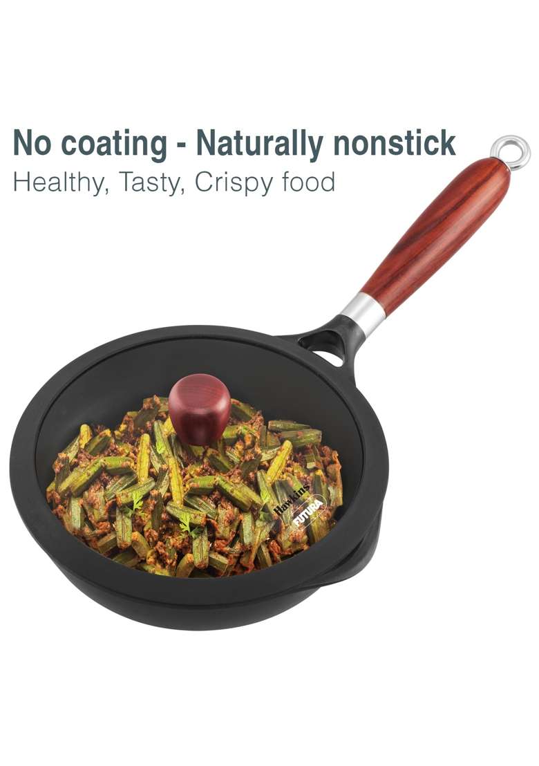 Hawkins Futura Cast Iron Frying Pan | 20 cm | 7.9 Inch | Induction Compatible | Non-Stick - Indya