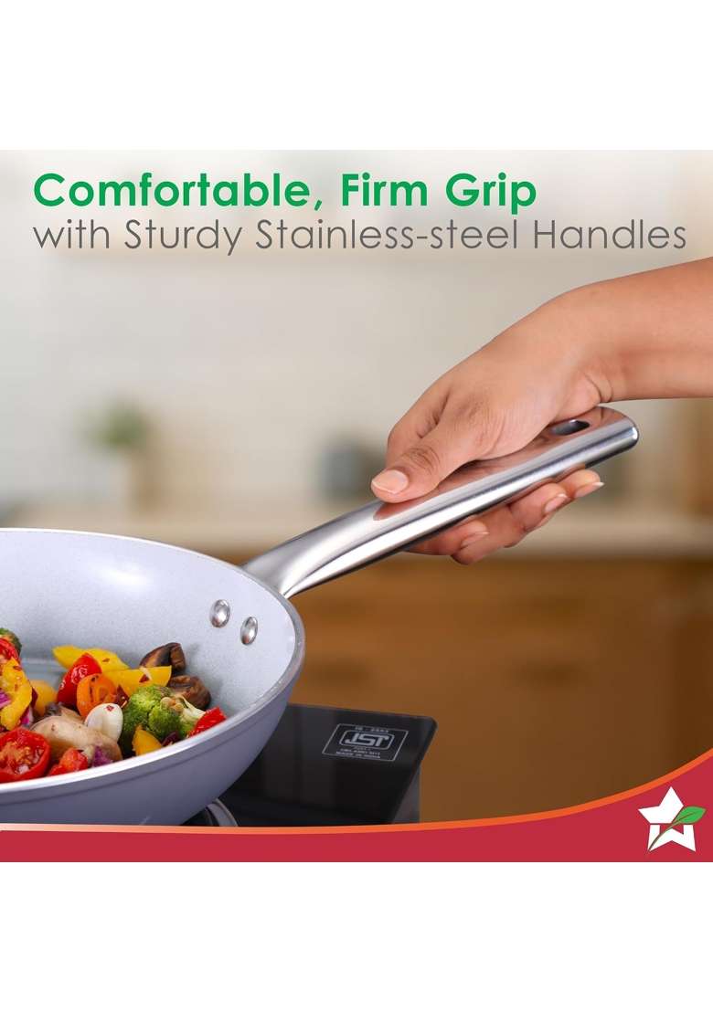 Wonderchef Eco-Glide Fry Pan Chemical-Free Ceramic Coating | 1.2 L | 1.3 Qt | 20 cm | 7.9 Inch | Induction Compatible | Non-Toxic - Indya