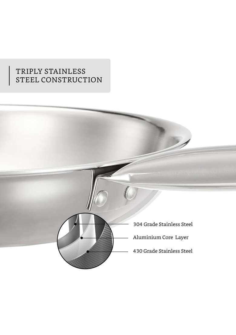 Solimo Amazon Brand Solimo Triply Frying Pan | 7.7 cm | 3 Inch | Induction Compatible - Indya