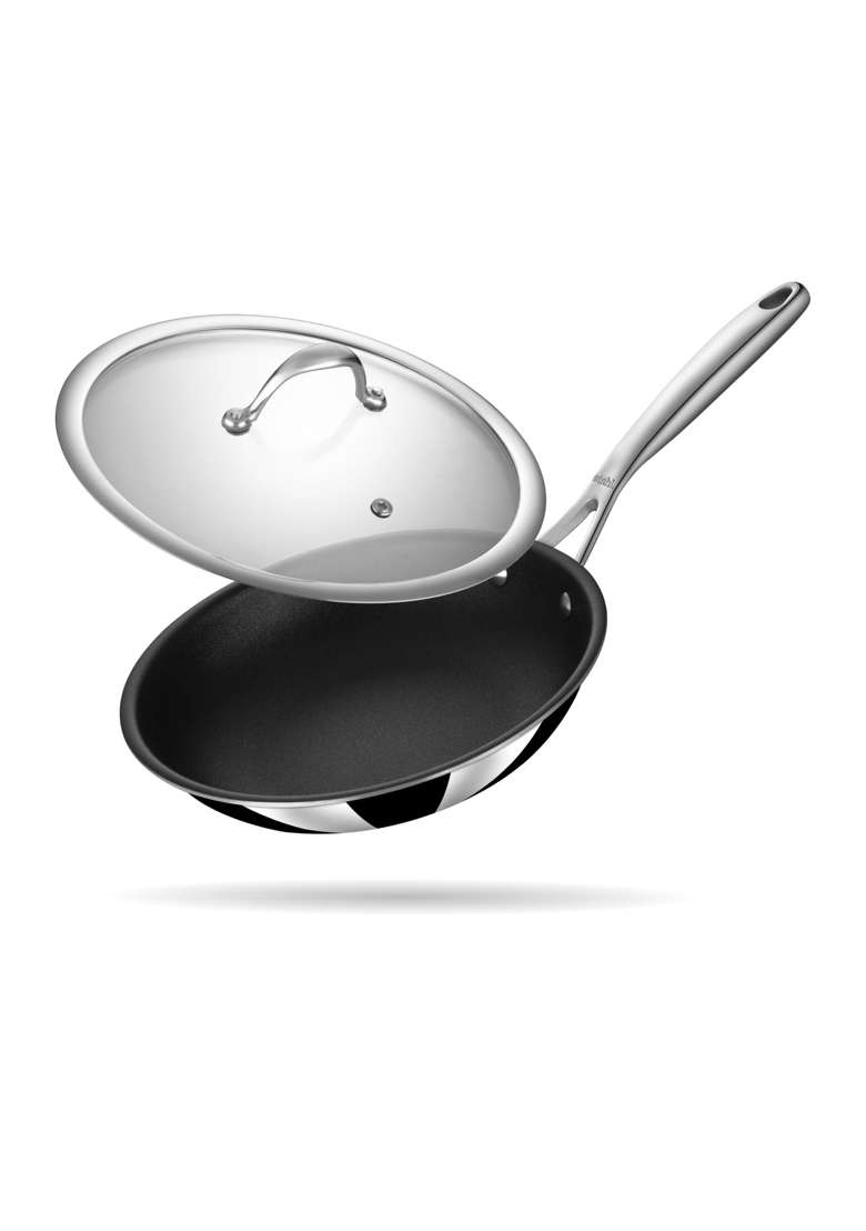 stahl Artisan Schild Frypan Triply Stainless Steel PEEK-Reinforced Non-Stick Fry Pan | 2 L | 2.1 Qt | 24 cm | 9.4 Inch | Induction Compatible - Indya
