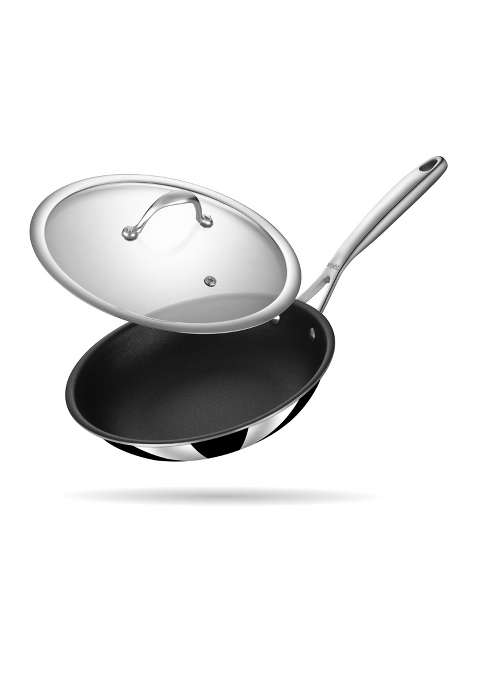 stahl Artisan Schild Frypan Triply Stainless Steel PEEK-Reinforced Non-Stick Fry Pan | 2 L | 2.1 Qt | 24 cm | 9.4 Inch | Induction Compatible