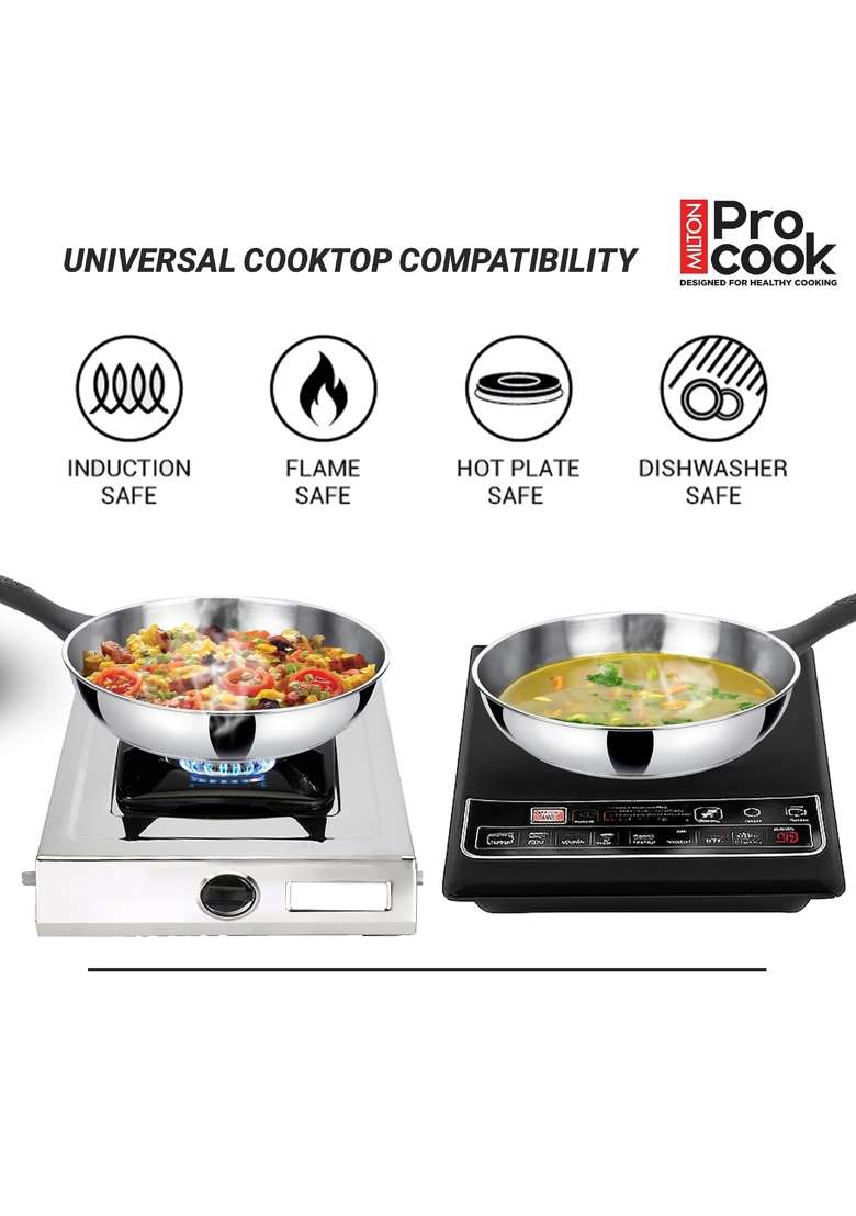 MILTON Pro cook 3-Layer Thick Triply Bottom I Induction Cookware and Gas Stove Friendly Stainless | 20 cm | 7.9 Inch - Indya