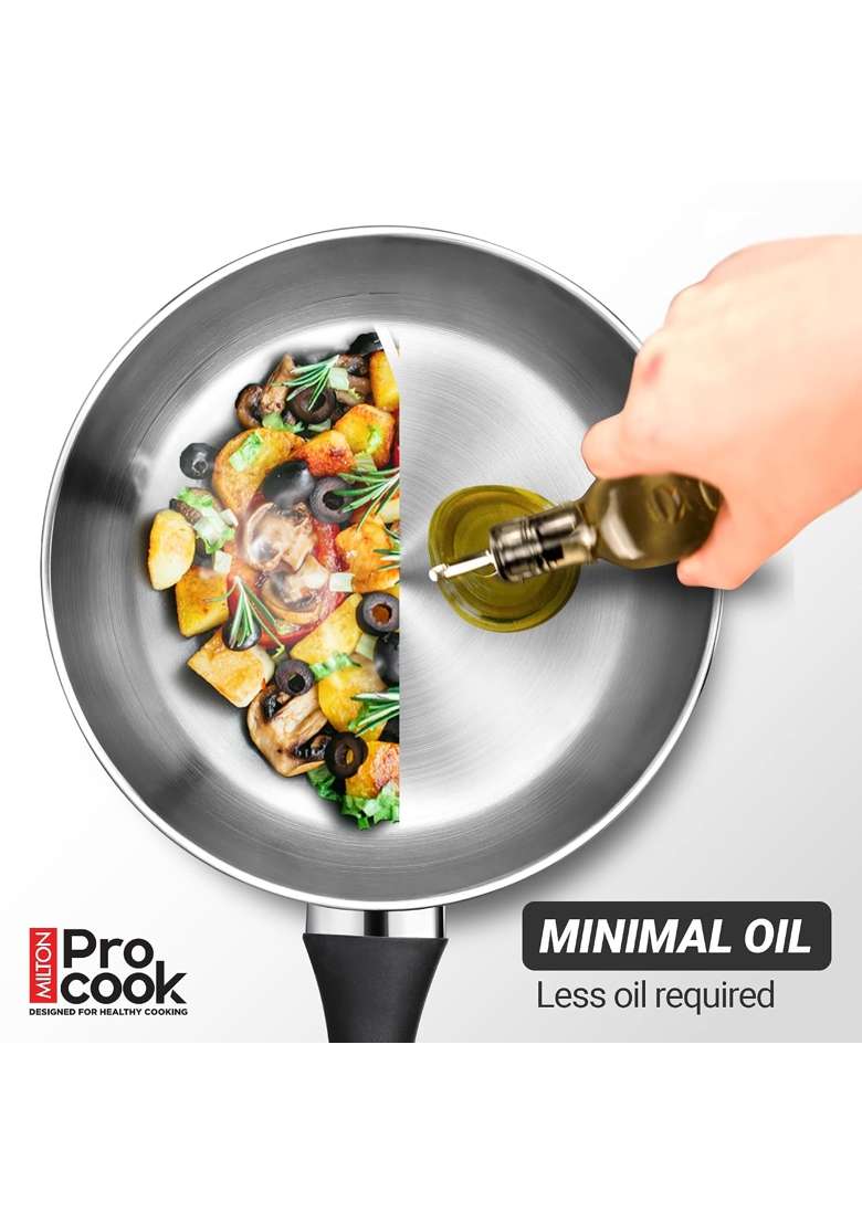 MILTON Pro cook 3-Layer Thick Triply Bottom I Induction Cookware and Gas Stove Friendly Stainless | 20 cm | 7.9 Inch - Indya
