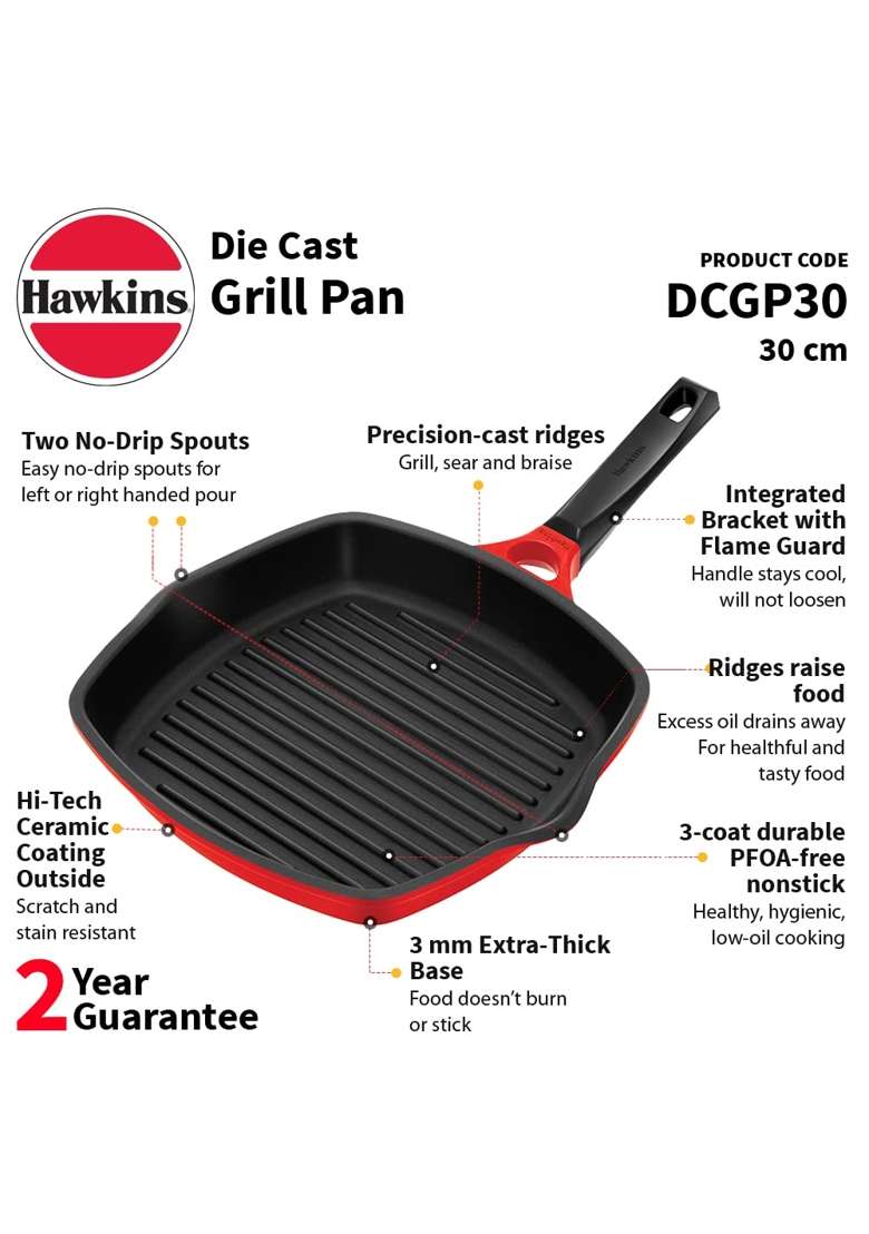 Hawkins Grill Pan Red | 30 cm | 11.8 Inch - Indya