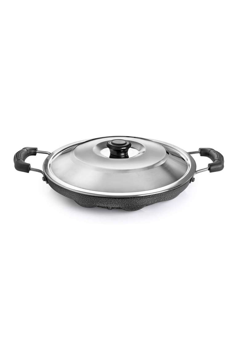 Tosaa Non-Stick 12 Cavity Appam Patra Side Handle with Lid - Indya